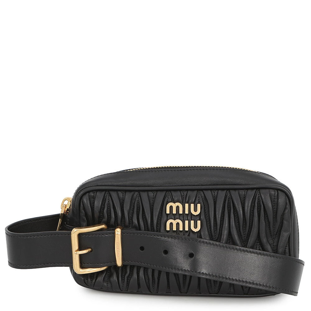 Miu Miu Clutch Bag Matelasse Leather Black Shoulder